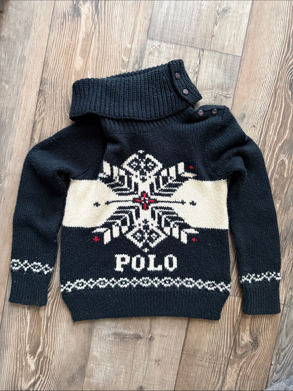 Polo by Ralph Lauren Black, Cream & Red Snowflake Turtleneck Sweater